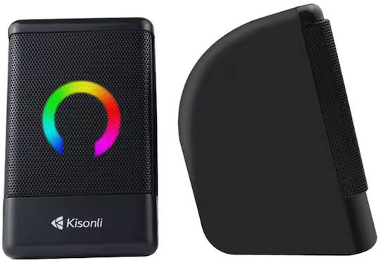 Kisonli L-8080 Ηχεία Υπολογιστή 2.0 με RGB Φωτισμό και Ισχύ 3W Μαύρα