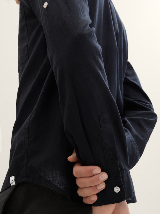 Linen Shirt in Wide Line Black