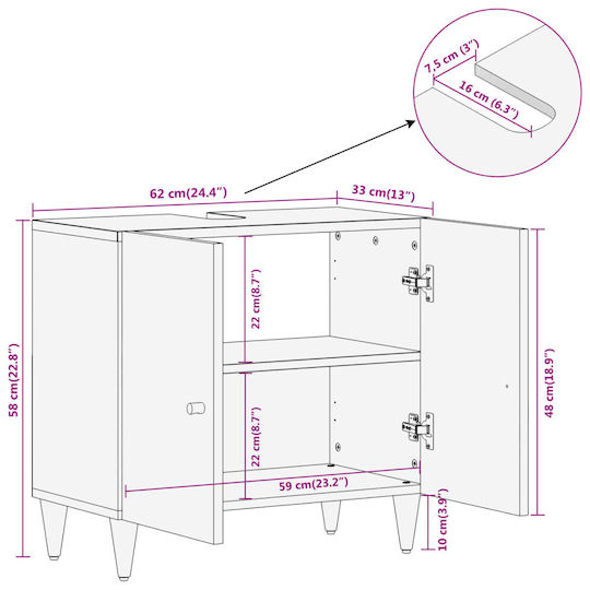 vidaXL Schrank Waschtisch mit Waschbecken L62xB33xH58cm Coffee