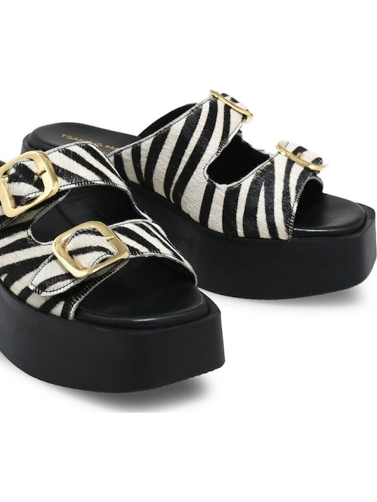 Damen Plateausandale Weiß Schwarz Pony 529 Taormina 6-1 Tsakiris Mallas