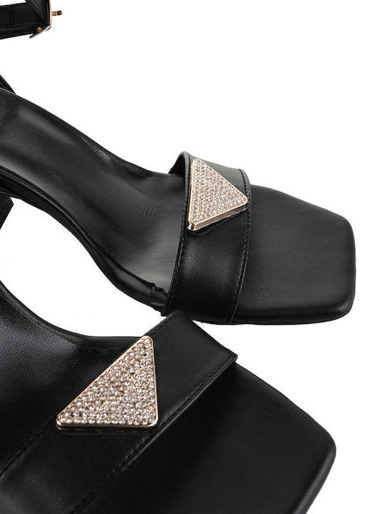 Mariella Fabiani Leder Sandalen mit Strass Schwarz