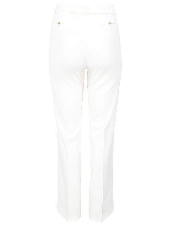 Women's High-waisted Fabric Trousers Straight Line White