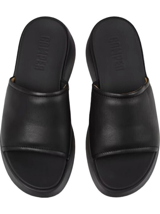 Δερμάτινα Γυναικεία Ανατομικά Σανδάλια Flatforms Μαύρα