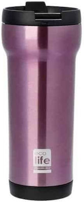 Ecolife Recyclable Glass Thermos Stainless Steel BPA Free Pink 420ml