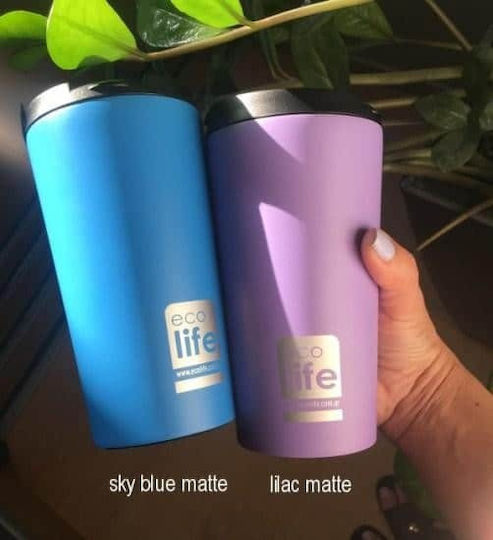 Ecolife Coffee Cup Glass Thermos Stainless Steel BPA Free 370ml Sky Blue