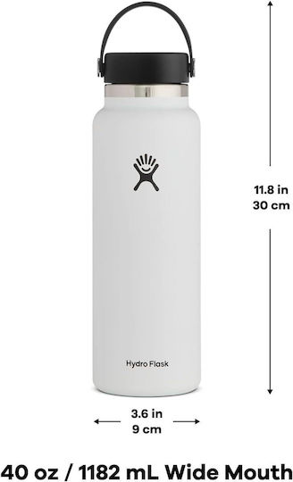 Hydro Flask Wide Mouth Sticlă Termos Oțel inoxidabil Fără BPA 1lt White