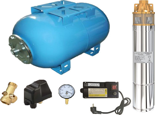 Komplettset Hydrophor System Raider Wp41/80 Tauchpumpe 80-Liter-Tank Druckschalter 5-Wege-Anschluss Manometer