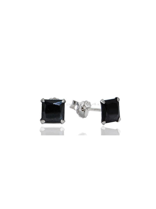 Silver Earring Square Black Zircon 5-6-7 mm