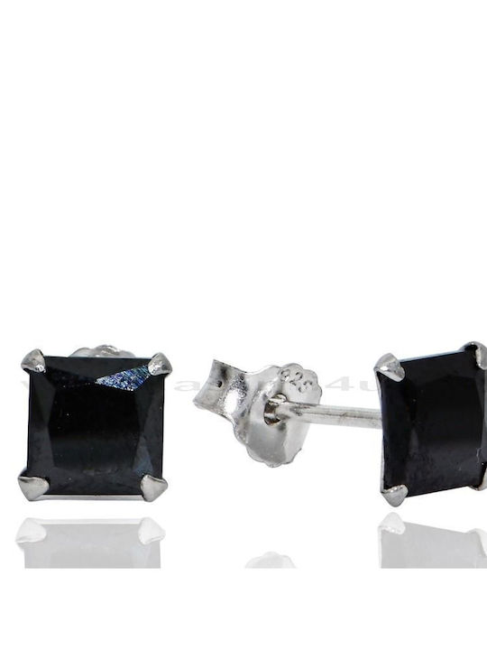 Silver Earring Square Black Zircon 5-6-7 mm