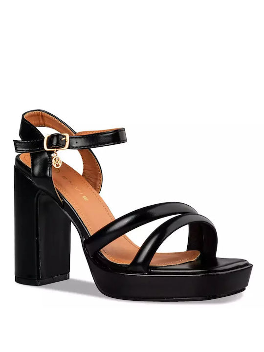 Envie Shoes Synthetic Leather Women's Sandals Black with High Heel