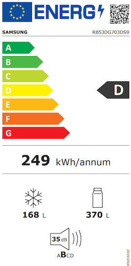 Samsung Ψυγειοκαταψύκτης 538lt NoFrost Υ203xΠ75.9xΒ71.1εκ. Inox RB53DG703DS9EF
