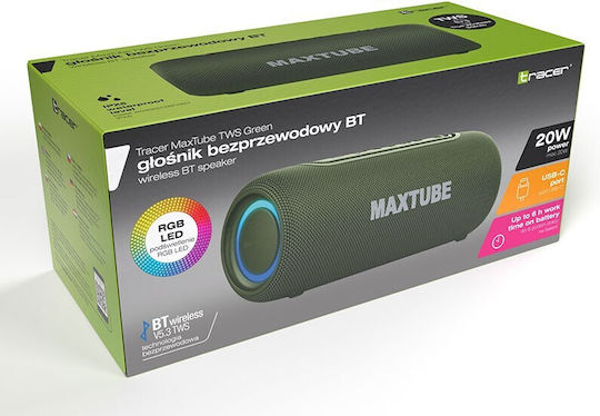 Tracer MaxTube TWS Bluetooth Speaker 20W with Battery Life up to 6 hours Green