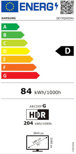 Samsung Smart Τηλεόραση 75" 4K UHD QLED Q60D HDR (2024) QE75Q60DAUXXH