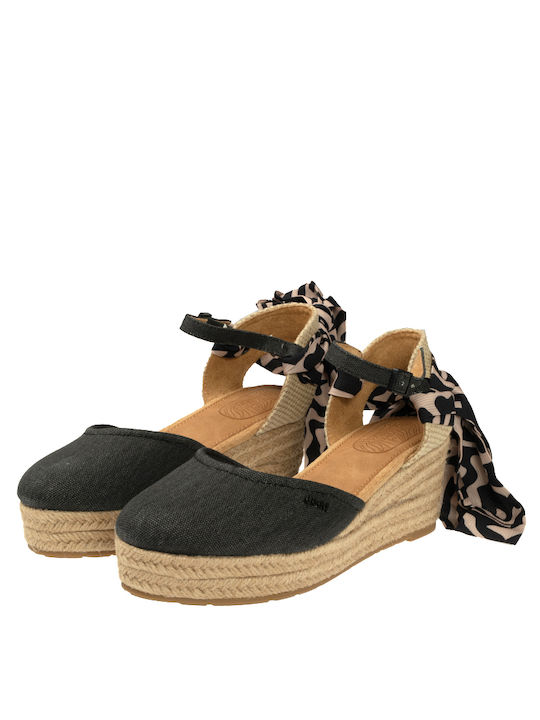 Jeep Footwear Καλοκαιρινές Γυναικείες Πλατφόρμες σε Στυλ Εσπαντρίγιας Μαύρες