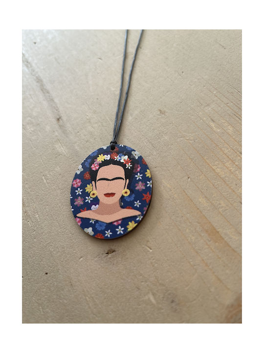 Blue Wooden Frida Kahlo Motif Necklace