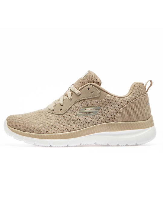 Skechers Mesh Lace Up Γυναικεία Αθλητικά Παπούτσια Running Μπεζ