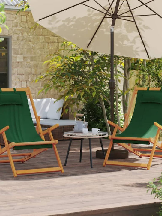 Sezlonguri Din Lemn Cu Material Textil Verde 2 Bucăți 60x112x95cm
