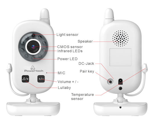 Powertech Wireless Baby Monitor with Camera & Screen 2.4" , Two-way Communication & Lullabies