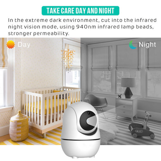 Powertech Wireless Baby Monitor with Camera & Screen 5" , Two-way Communication & Lullabies
