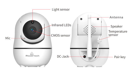 Powertech Wireless Baby Monitor with Camera & Screen 5" , Two-way Communication & Lullabies