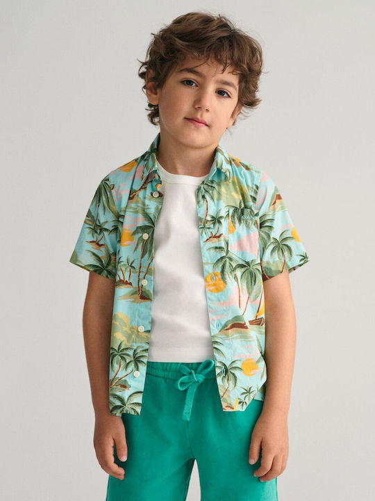 Kinder Hemd Kurzarm Grün Palm Print