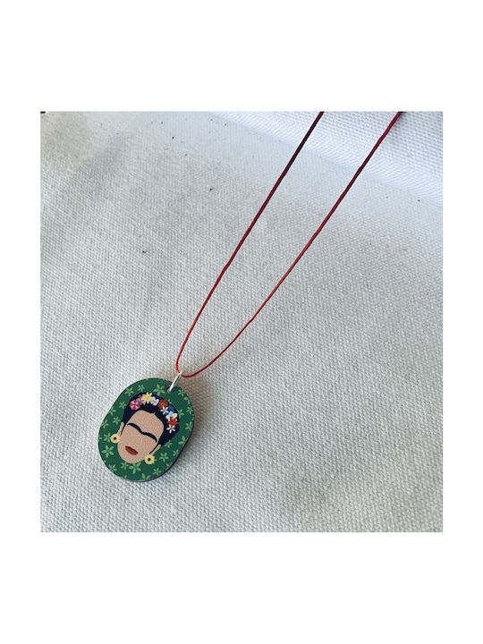 Green Wooden Motif Necklace Frida Kahlo