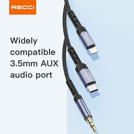Recci Geflochten USB-C zu Lightning Kabel Schwarz 1m
