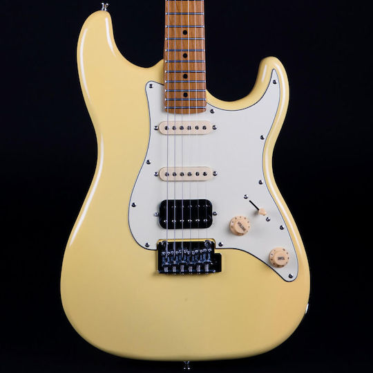 Jet Guitars Elektrische Gitarre Stratocaster mit HSS Tonabnehmer-Anordnung Gelbe mit E-Gitarren