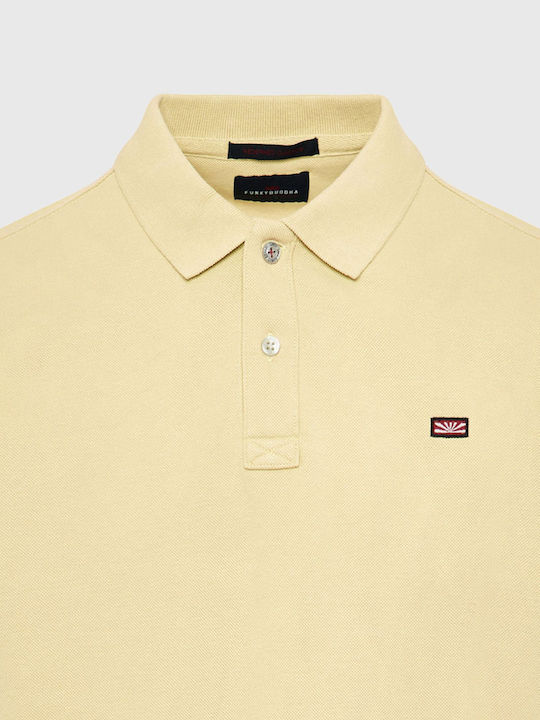 Funky Buddha Bluza Bărbătească cu Mânecă Scurtă Polo Yellow