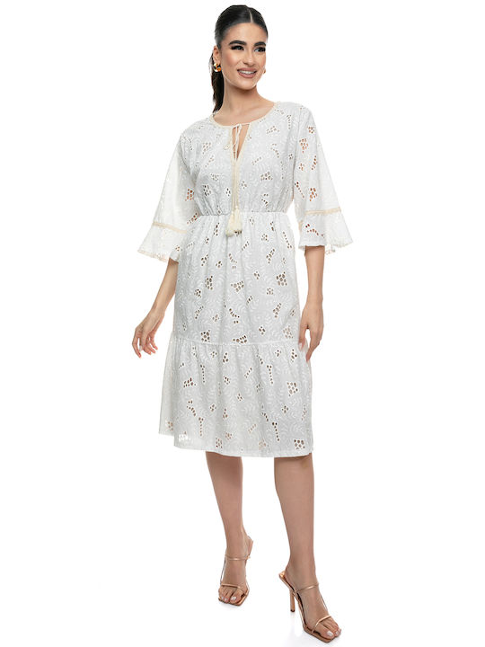 Light Summer Dress Broderie Anglaise Drawstring Waist Ideal for Everyday Outings