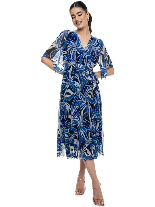 Summer Wrap Pleated Print Design Ideal Blue Dress for Every Occasion