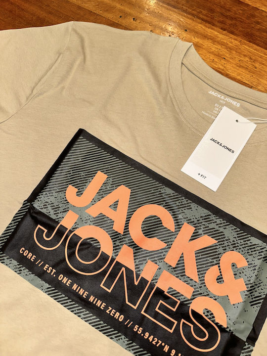 Jack & Jones Plus Fit Мъжко Тениска с Къс Ръкав Бежов