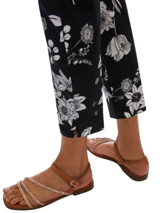 Women's Fabric Trousers Slim Fit Floral Black White