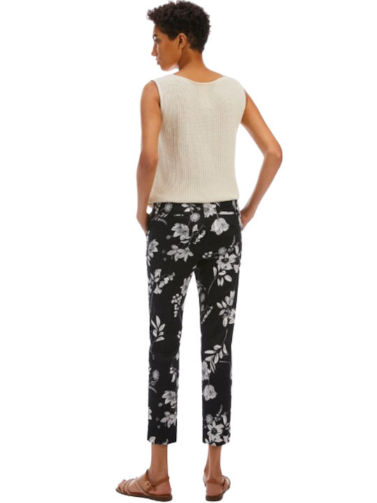 Pennyblack Femei Bumbac Pantaloni cu Croială Slim Floral Black/White