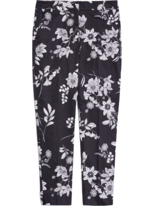 Women's Fabric Trousers Slim Fit Floral Black White
