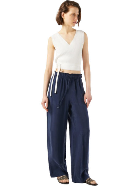 Women's Fabric Trousers Loose Fit Dark Blue