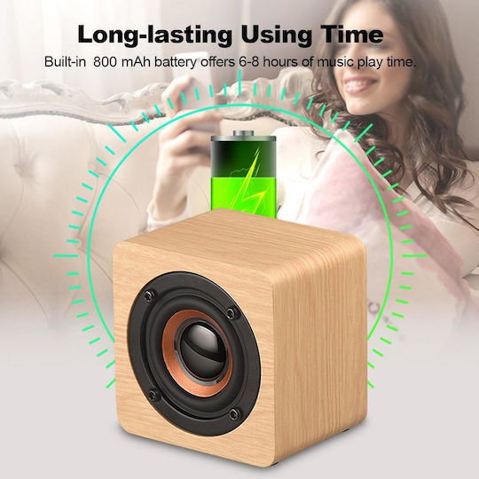 Q1 Wooden Mini Ηχείο Bluetooth 3W με Διάρκεια Μπαταρίας έως 2 ώρες Κίτρινο