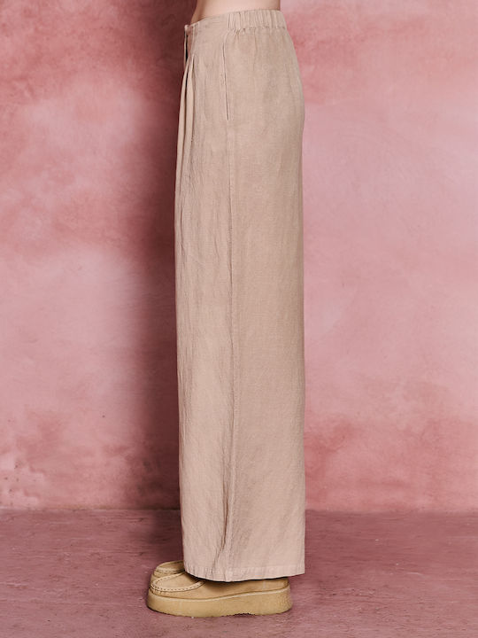 Pant Women's Fabric Trousers Regular Fit Sand