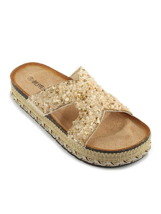 Fshoes Women's Flat Sandals Flatforms in Beige Color