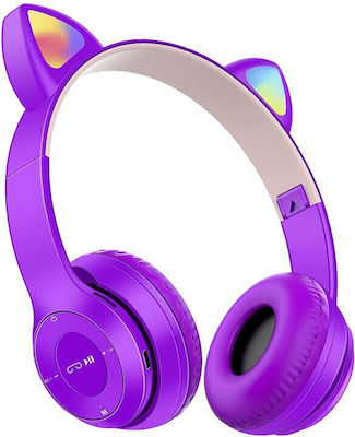 P47M Cat Ear Wireless/Wired On Ear Headphones Purple