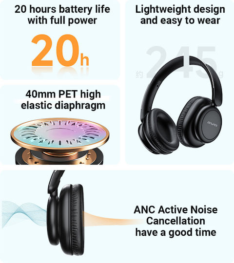 Awei A996BL Wireless / Wired On Ear Headphones with 16 hours of Operation Black