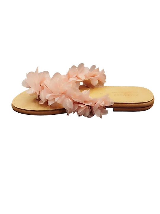 Katsenis Leather Women's Flat Sandals in Pink Color