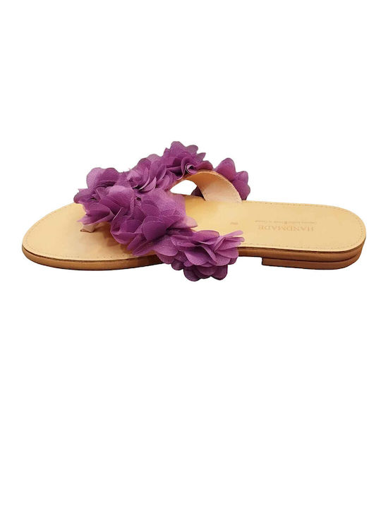 Katsenis Leather Women's Flat Sandals in Purple Color