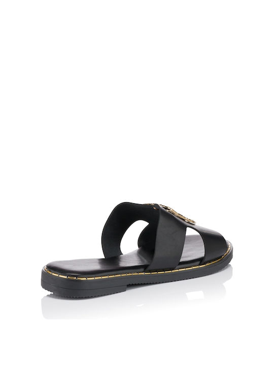 Diamantique Leather Women's Flat Sandals in Black Color