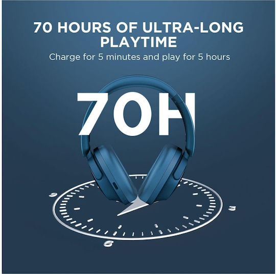 1More SonoFlow Wireless / Wired Over Ear Headphones with Radio with 70 hours of Operation and Quick Charge Blue