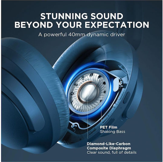 1More SonoFlow Wireless / Wired Over Ear Headphones with Radio with 70 hours of Operation and Quick Charge Blue
