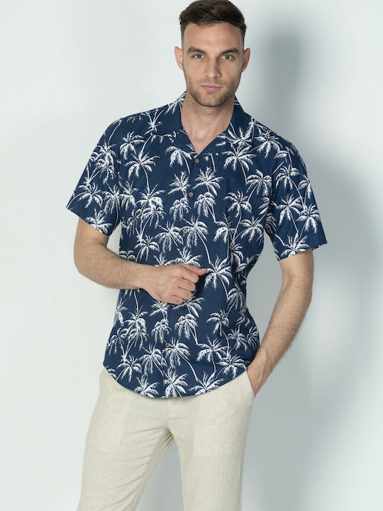 Dors Men's Shirt Short Sleeve Cotton Floral Blue