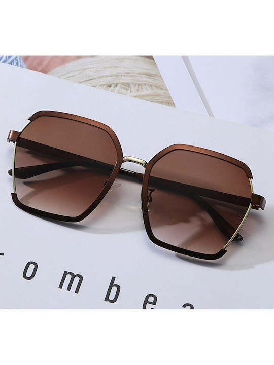 Techsuit Women's Sunglasses with Brown Metal Frame and Brown Gradient Polarized Lens