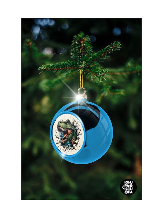 Dinosaur Break Wall Christmas Tree Ball Blue 8cm