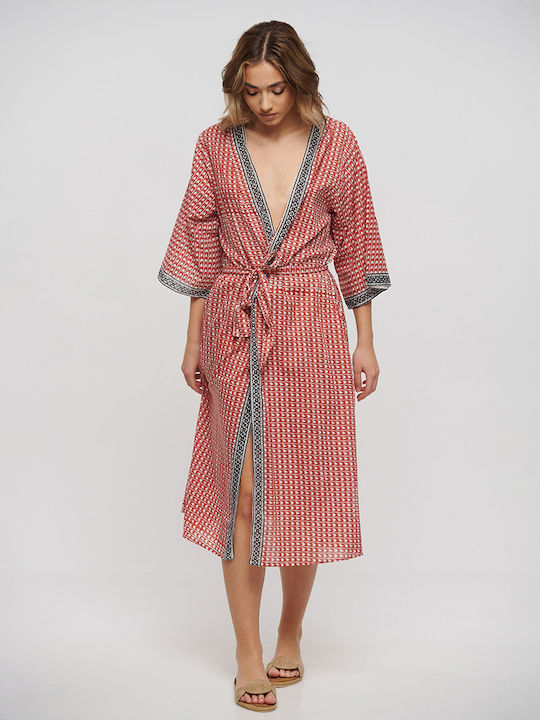 Ble Resort Collection Feminin Lung Kimono de Plajă red